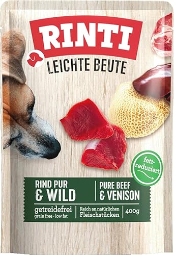 RINTI - Leichte Beute | Fettreduziertes Nassfutter mit natürlichen Fleischstücken für empfindliche, ausgewachsene Hunde. Alleinfutter im Beutel ohne künstliche Zusätze | 10x400g Rind Pur + Wild RINTI - Leichte Beute | Fettreduziertes Nassfutter mit natürlichen Fleischstücken für empfindliche, ausgewachsene Hunde. Alleinfutter im Beutel ohne künstliche Zusätze | 10x400g Rind Pur + Wild von Rinti