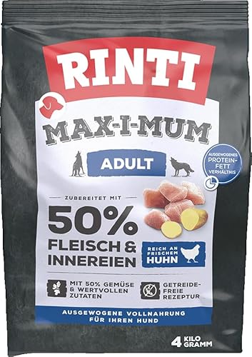 RINTI - Max-i-Mum | Trockenfutter für ausgewachsene Hunde mit 50% Fleisch & Innereien. Getreidefreies Alleinfutter im Beutel mit ausgewogenem Protein-/Fett-Verhältnis | 2x4kg Huhn von Rinti