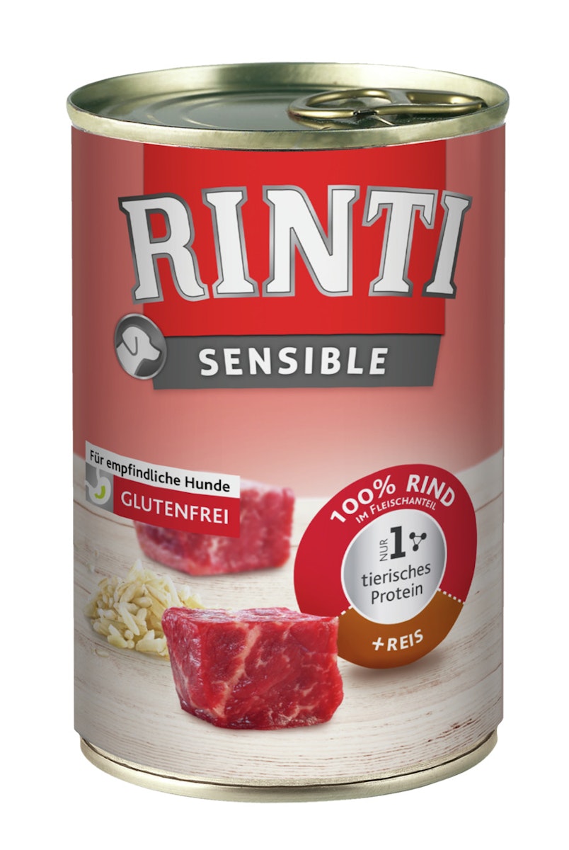 RINTI Sensible 400g Dose Hundenassfutter 48 x 400 Gramm Rind & Reis