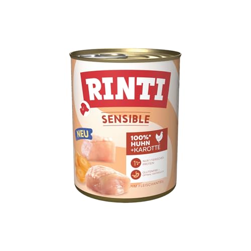 RINTI - Sensible | Nassfutter für Sensible, ausgewachsene Hunde mit natürlichen Fleischstücken. Getreidefreies Alleinfutter in der Dose ohne künstliche Zusätze | 6x800g Huhn + Karotte RINTI - Sensible | Nassfutter für Sensible, ausgewachsene Hunde mit natürlichen Fleischstücken. Getreidefreies Alleinfutter in der Dose ohne künstliche Zusätze | 6x800g Huhn + Karotte von Rinti