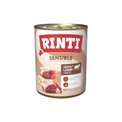 RINTI - Sensible | Nassfutter für Sensible, ausgewachsene Hunde mit natürlichen Fleischstücken. Getreidefreies Alleinfutter in der Dose ohne künstliche Zusätze | 6x800g Lamm + Reis RINTI - Sensible | Nassfutter für Sensible, ausgewachsene Hunde mit natürlichen Fleischstücken. Getreidefreies Alleinfutter in der Dose ohne künstliche Zusätze | 6x800g Lamm + Reis von Rinti