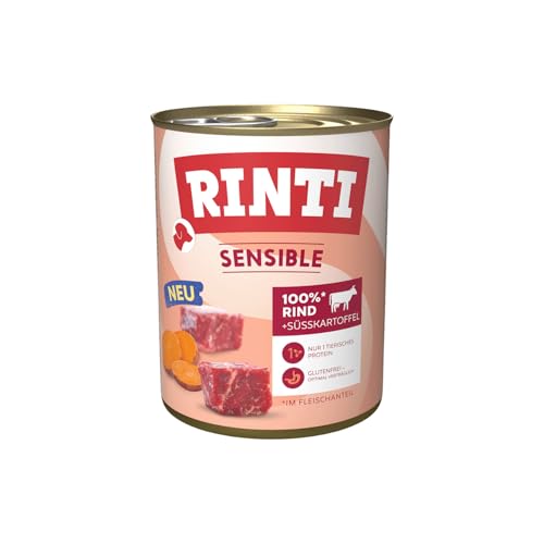 RINTI - Sensible | Nassfutter für Sensible, ausgewachsene Hunde mit natürlichen Fleischstücken. Getreidefreies Alleinfutter in der Dose ohne künstliche Zusätze | 6x800g Rind + Süßkartoffel RINTI - Sensible | Nassfutter für Sensible, ausgewachsene Hunde mit natürlichen Fleischstücken. Getreidefreies Alleinfutter in der Dose ohne künstliche Zusätze | 6x800g Rind + Süßkartoffel von Rinti