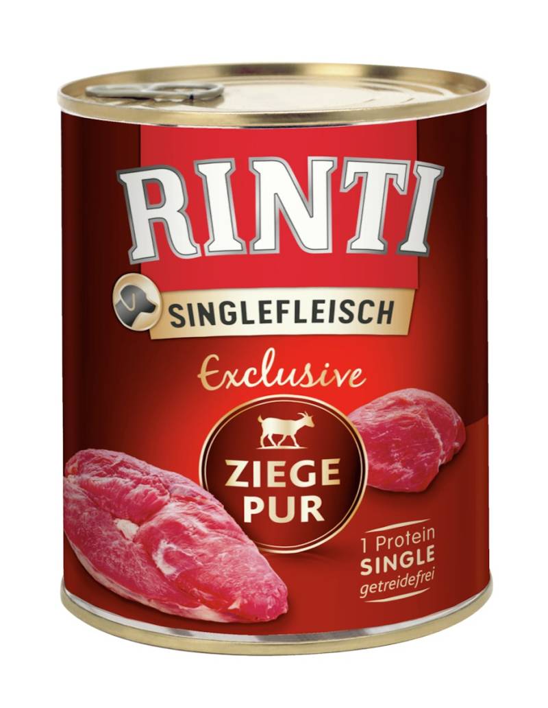 RINTI Singlefleisch Exclusive 800g Dose Hundenassfutter Sparpaket 12 x 800 Gramm Ziege Pur