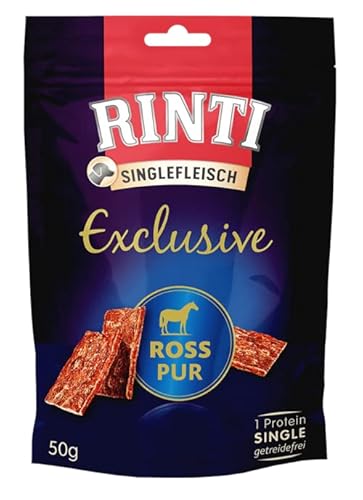 RINTI Singlefleisch Exclusive Snack Ross Pur | 50g | Ergänzungsfuttermittel für ausgewachsene Hunde | Ausschließlich Ross für empfindliche Hunde bei Allergien | Als Belohnung von Rinti