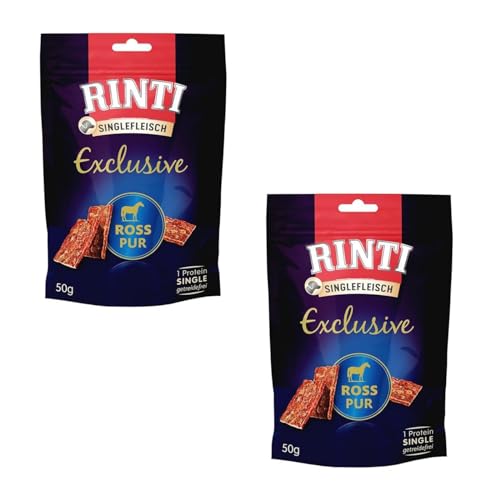 RINTI Singlefleisch Exclusive Snack Ross Pur | Doppelpack | 2 x 50 g | Ergänzungsfuttermittel für ausgewachsene Hunde | Ausschließlich Ross für empfindliche Hunde bei Allergien | Als Belohnung von Rinti