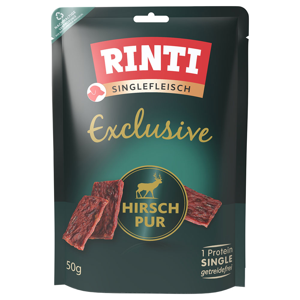 RINTI Singlefleisch Exclusive Snack - Sparpaket: Hirsch Pur 3 x 50 g von Rinti
