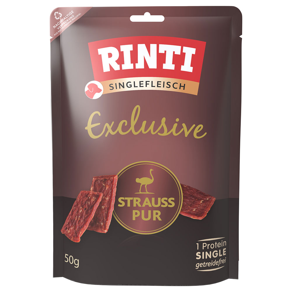 RINTI Singlefleisch Exclusive Snack - Sparpaket: Strauß Pur 3 x 50 g von Rinti