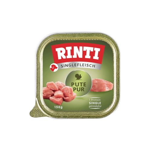 Rinti - Singlefleisch | Nassfutter für Sensible, ausgewachsene Hunde mit 100% Putenfleisch. Alleinfutter in Schälchen ohne Getreide, Kohlenhydrate und künstliche Zusätze | 10x150g Pute Pur von Rinti