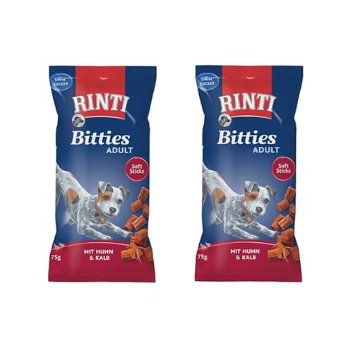 Rinti Bitties Adult Huhn & Kalb | Doppelpack | 2 x 75 g | Ergänzungsfuttermittel für ausgewachsene Hunde | Weiche Stückchen mit viel frischem Fleisch zubereitet | mit Omega 3 und ohne Zucker Rinti Bitties Adult Huhn & Kalb | Doppelpack | 2 x 75 g | Ergänzungsfuttermittel für ausgewachsene Hunde | Weiche Stückchen mit viel frischem Fleisch zubereitet | mit Omega 3 und ohne Zucker von Rinti