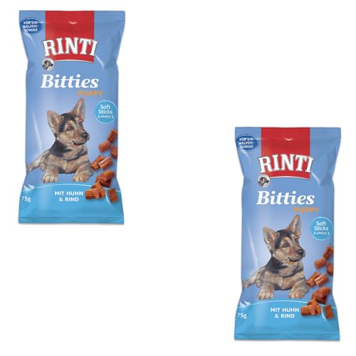 Rinti Bitties Puppy - Huhn & Rind | Doppelpack | 2 x 75 g | Ergänzungsfuttermittel für heranwachsende Hunde | Mit Omega 3 für die Gehirnentwicklung | Ohne Zucker & Soja Rinti Bitties Puppy - Huhn & Rind | Doppelpack | 2 x 75 g | Ergänzungsfuttermittel für heranwachsende Hunde | Mit Omega 3 für die Gehirnentwicklung | Ohne Zucker & Soja von Rinti