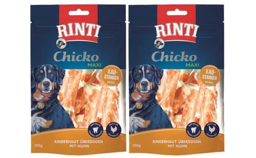 Rinti Chicko Kaustange Huhn | Maxi 150g | aus bissfester Rinderhaut, überzogen mit frischem Hühnerbrustfilet | Langanhaltener Kaugenuss (2, 150g) von Rinti