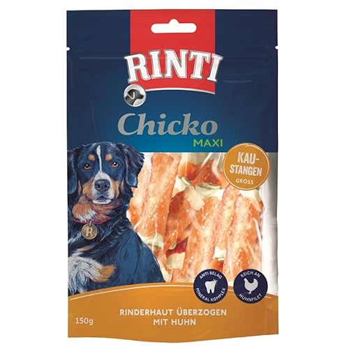 Rinti Chicko Kaustange Huhn | Maxi 1x 150g | aus bissfester Rinderhaut, überzogen mit frischem Hühnerbrustfilet | Langanhaltener Kaugenuss (1, 150g) von Rinti