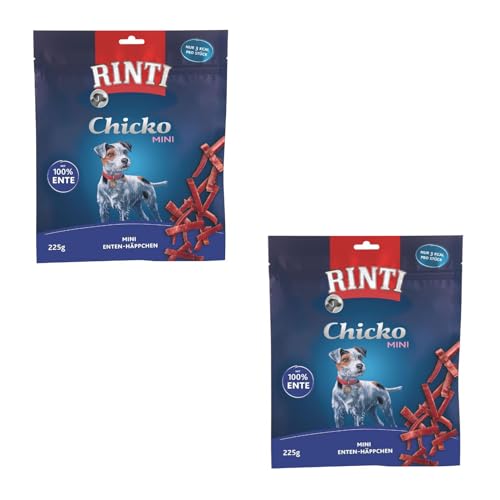 Rinti Chicko Mini Ente | Doppelpack | 2 x 225 g | Ergänzungsfuttermittel für kleine ausgewachsene Hunde | Leicht bekömmlich und gut verdaulich | Zarte Enten Häppchen | Ohne Soja von Rinti