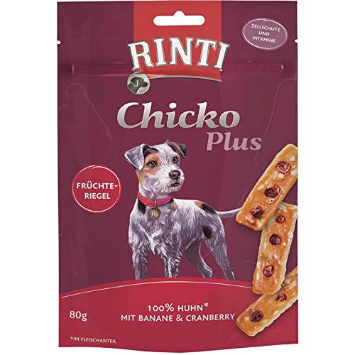 Rinti Chicko Plus Früchteriegel mit Huhn | 12x 80g Hundesnack von Rinti