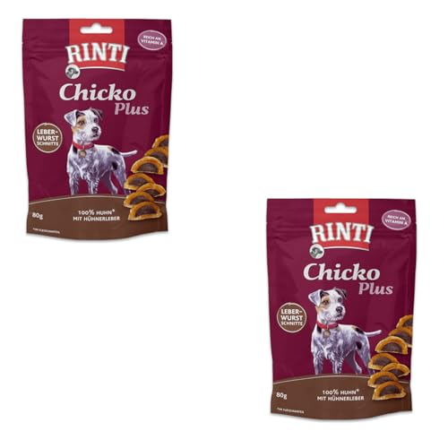 Rinti Chicko Plus Leberwurstschnitte | Doppelpack | 2 x 80 g | Leckerli für Hunde | Hühnerbrustfilet mit Hühnerleber gefüllt | Schonend luftgetrocknet ohne Zusatzstoffe von Rinti