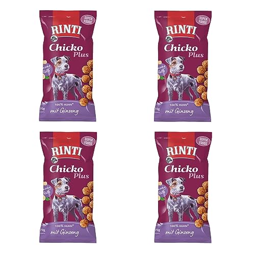 Rinti Chicko Plus Superfoods mit Ginseng | 4er Pack | 4 x 70 g | Ergänzungsfuttermittel für ausgewachsene Hunde | Schonend luftgetrocknete Snacks | Ohne Fleischmehle und ohne Soja von Rinti