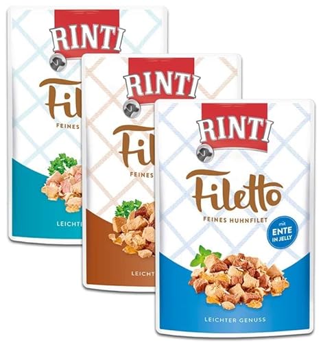 Rinti Frischebeutel Filetto Multipack Huhnfilet mit Ente, Lamm und Lachs in Jelly 72 x 100 g von Rinti