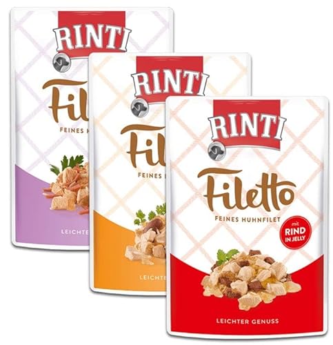 Rinti Frischebeutel Filetto Multipack Huhnfilet mit Schinken, Herz und Rind in Jelly 72 x 100 g von Rinti