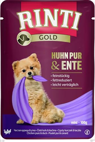 Rinti Gold Mini Huhn Pur & Ente | 10 x 100 g | Alleinfuttermittel für ausgewachsene kleine Hunde | Huhn und Ente für empfindliche Hunde bei Allergien | Im Frischebeutel von Rinti