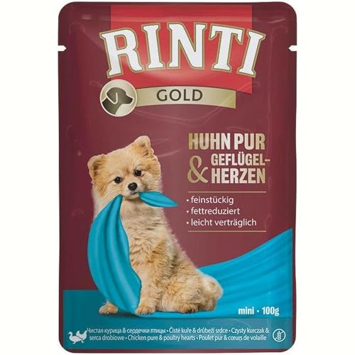 Rinti Gold Mini Huhn Pur & Rind| 10 x 100 g | Alleinfuttermittel für ausgewachsene kleine Hunde | Ausschließlich Huhn & Rind für empfindliche Hunde bei Allergien | Im Frischebeutel von Rinti