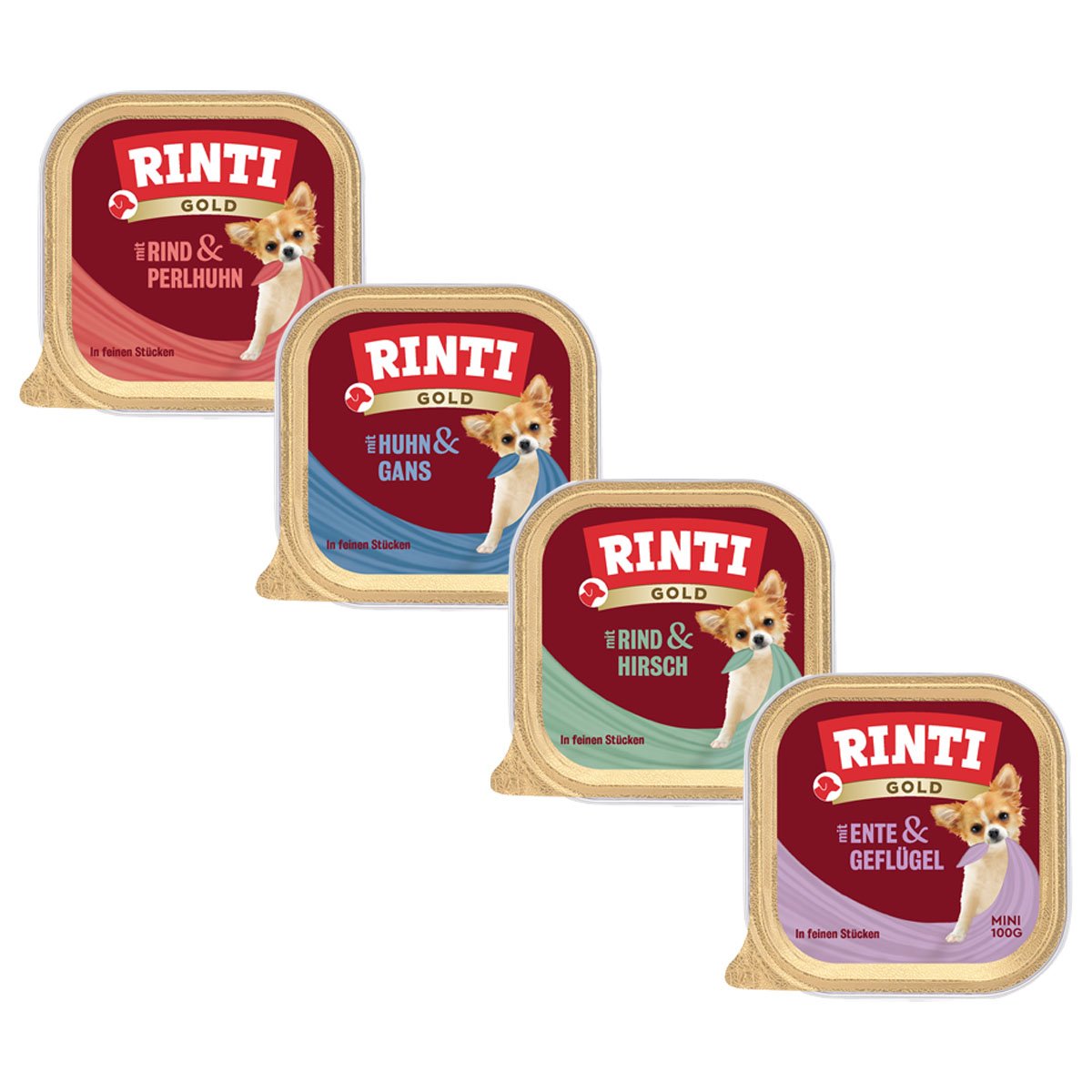 Rinti Gold Mini feine Stückchen Mix 4 Sorten 64x100g Rinti Gold Mini feine Stückchen Mix 4 Sorten 64x100g von Rinti