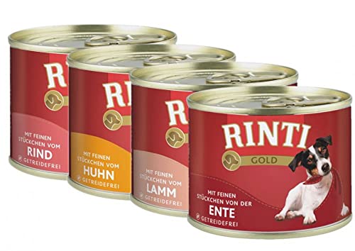 Rinti Gold Multipack 48 x 185 g mit Ente, Huhn, Lamm und Rind von Rinti