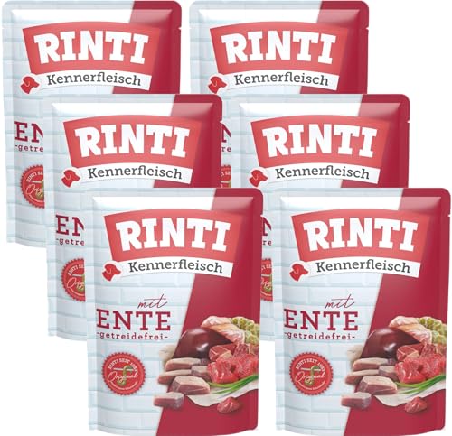 Rinti Kennerfleisch Ente | 6 x 400g Frischebeutel | 70 % Fleisch & Innereien | 15 % Ente | Getreidefrei | Mit Omega 3 & Ballaststoffen | Alleinfutter für Hunde | Ohne Formfleisch von Rinti