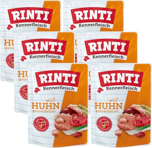 Rinti Kennerfleisch Huhn | 6 x 400g Frischebeutel | 70 % Fleisch & Innereien | 13 % Huhn | Getreidefrei | Mit Omega 3 & Ballaststoffen | Alleinfuttermittel für Hunde | Ohne Formfleisch von Rinti