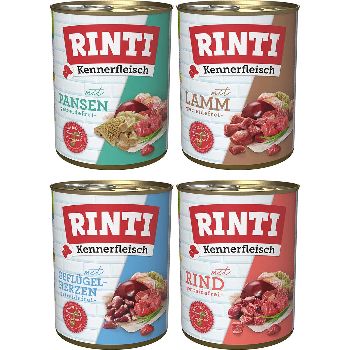 Rinti Kennerfleisch Mix Rind&Gefl.herzen&Lamm&Pansen 24x800g von Rinti