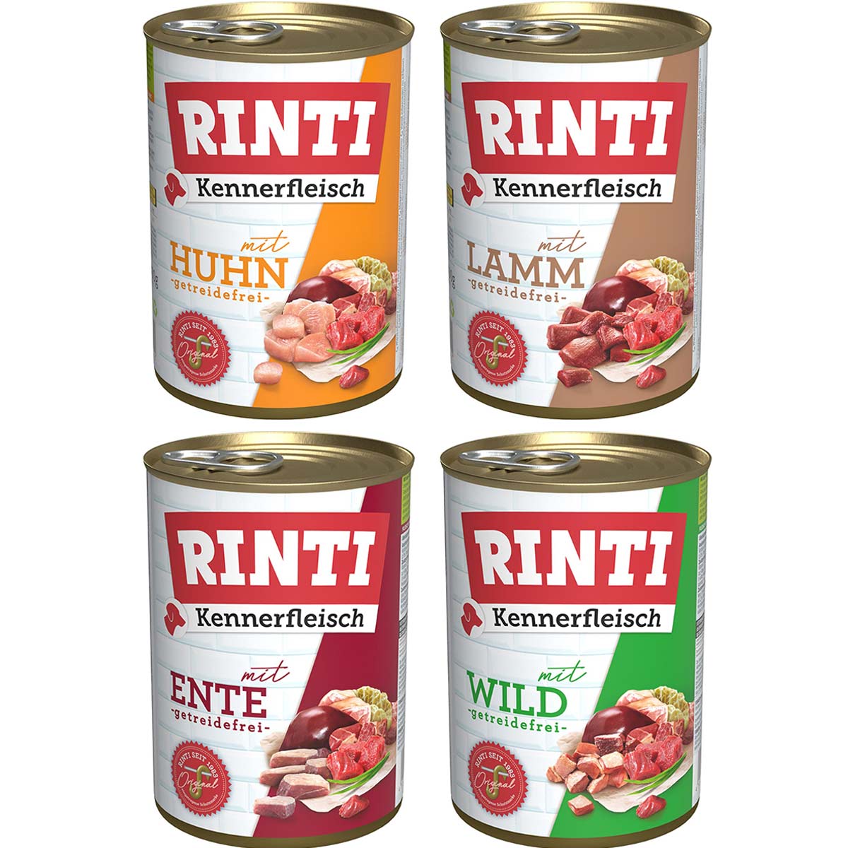 Rinti Kennerfleisch Mix Lamm & Huhn & Ente & Wild 24x400g von Rinti