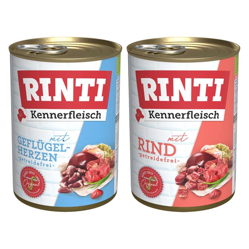 Rinti Kennerfleisch Mix Rind & Geflügelherzen 24x400g von Rinti