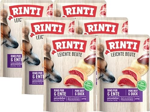 Rinti Leichte Beute Rind & Ente 6 x 400g | Getreidefreies Nassfutter | Wenig Fett & gut verträglich | Ohne Soja | Umweltfreundlicher Frischebeutel Rinti Leichte Beute Rind & Ente 6 x 400g | Getreidefreies Nassfutter | Wenig Fett & gut verträglich | Ohne Soja | Umweltfreundlicher Frischebeutel von Rinti