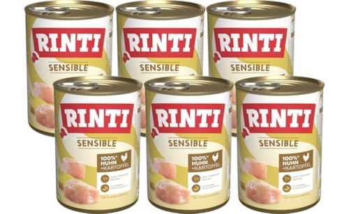Rinti Sensible Huhn & Kartoffel 6 x 400g | Hypoallergenes Nassfutter für Hunde | Glutenfrei & ohne Soja | Nur 1 Proteinquelle | Für empfindliche Hunde & Allergiker | Alleinfuttermittel von Rinti