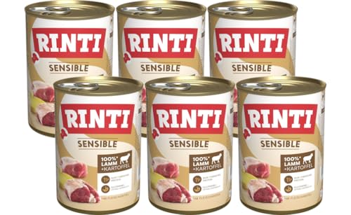 Rinti Sensible Lamm & Kartoffel 6 x 400g | Getreidefreies Nassfutter für Sensible Hunde | Glutenfrei & fettarm | Ohne Soja & Zusatzstoffe | Monoprotein-Vollnahrung von Rinti