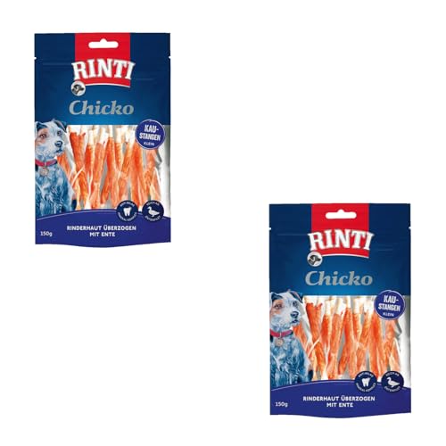 Rinti Snack Chicko Kaustangen aus Rinderhaut mit Huhn & Ente Doppelpack | auch als Mix im Doppelpack | 2X 150g (Ente) von Rinti
