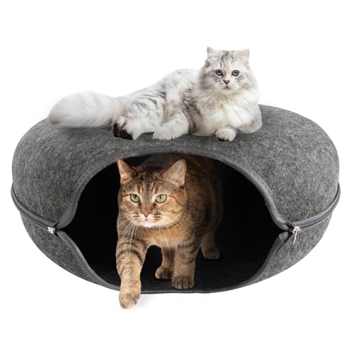 Rinwywey Katzentunnel Filztunnel, Katzentunnel Rund Mit Schlafplatz Katzenspielzeug für Indoor-Katzen Donut Katzenhöhle für Draußen Zerlegbares und Waschbares Katzentunnelspielzeug (50x50x20cm) von Dttra