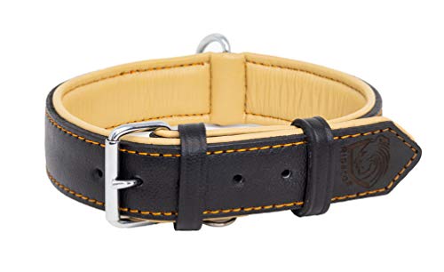 Riparo Echtes Leder Verstellbares K-9 Hundehalsband mit Zusätzlicher Verstärkung (L: 3,8CM Breit für 43,2CM - 53,3CM Hals, Schwarz/Orange Faden) von Riparo Motorsports