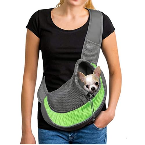Haustier-Tragetasche, für Katzen und Hunde, tragbar, diagonale Schultertasche, atmungsaktives Netzgewebe, mit verstellbarem, rutschfestem Schultergurt unter 4,5 kg, für kleine Hunde, Katzen (grün) von Rirsoasy