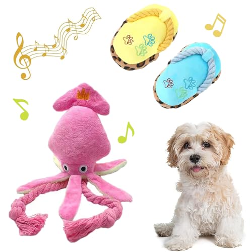 Plüsch-Hundespielzeug für aggressive Kauer, 3 Stück, rosa Tintenfisch, quietschend, interaktives Hundespielzeug für kleine, mittelgroße Hunde, Welpen, Tauziehspielzeug mit Seil, langlebig, lustiges Plüsch-Hundespielzeug für aggressive Kauer, 3 Stück, rosa Tintenfisch, quietschend, interaktives Hundespielzeug für kleine, mittelgroße Hunde, Welpen, Tauziehspielzeug mit Seil, langlebig, lustiges von Risbang