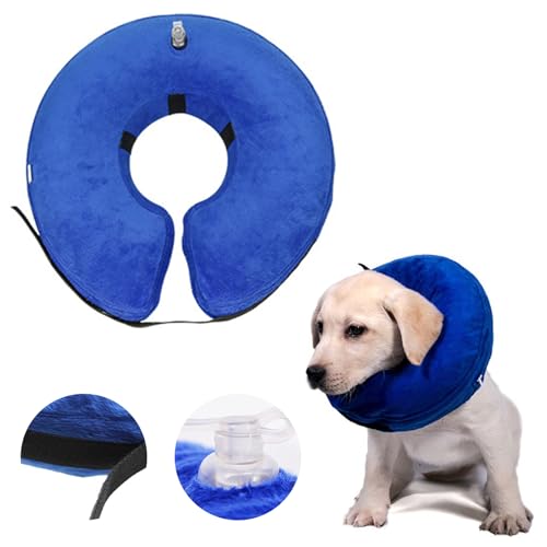 Risipu Aufblasbare Halskrause Hund weich, Klettverschluss Verstellbares Kragen Hund, Schutz des Halses Ihres Hundes Nach Einer Operation Elizabethan Collar (Blue, M) von Risipu