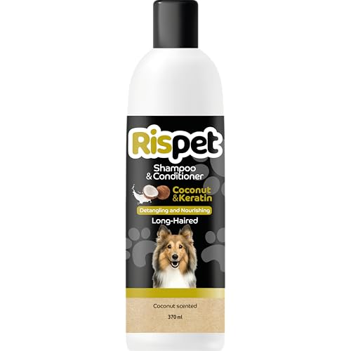 RISPET Shampoo und Spülung, Kokosnuss und Keratin, Reinigungs- und Desinfektionsmittel für Hunde und langhaarige Tiere, Zarte Formel ohne Allergene und ausgeglichener pH-Wert, Kokosnussduft, 370 ml RISPET Shampoo und Spülung, Kokosnuss und Keratin, Reinigungs- und Desinfektionsmittel für Hunde und langhaarige Tiere, Zarte Formel ohne Allergene und ausgeglichener pH-Wert, Kokosnussduft, 370 ml von Rispet