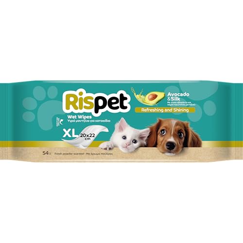 Rispet Hygienische und reinigende Tücher XL, Avocado und Seide, für das Fell von Hunden, Katzen und Haustieren, 54 Tücher Rispet Hygienische und reinigende Tücher XL, Avocado und Seide, für das Fell von Hunden, Katzen und Haustieren, 54 Tücher von Rispet