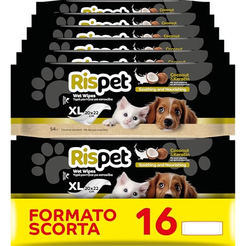 Rispet Hygienische und reinigende Tücher XL, Kokosnuss und Keratin, für das Fell von Hunden, Katzen und Haustieren, 864 Tücher Rispet Hygienische und reinigende Tücher XL, Kokosnuss und Keratin, für das Fell von Hunden, Katzen und Haustieren, 864 Tücher von Rispet