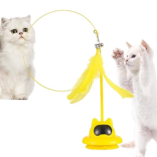 Ristyur Interaktives Katzenfederspielzeug, Katzenspielzeug mit Saugnapf - Autointeraktives freihändiges Federball-Saugnapfspielzeug mit Glocke | Selbsthaltendes Saugfuß-Tanzspielzeug für den von Ristyur