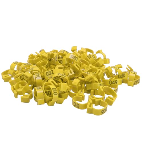Riuulity Geflügelbeinbänder Schutznummer -Tags 100pcs Easy Clamp/Holder on Design for Differenzierungen Hühnerassen (Yellow) von Riuulity