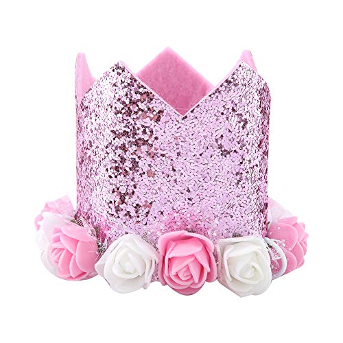 Riuulity Hunde Katzen Glänzende Blumenkronenhut -Fliege Keileset - Verstellbare Elastische Kappe für Haustiervorräte Ideal für Partys und Feste Tragen Sie Resistentes Material (PINK) von Riuulity