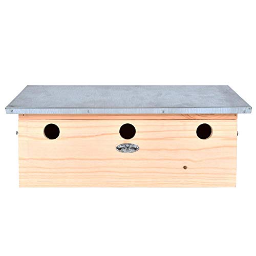 Esschert Design Spatzenvilla mit Zinkdach, aus Kiefernholz, 46,8 x 16,8 x 20,5 cm, Nistkasten, Futterhaus, Futterstation von Rivanto