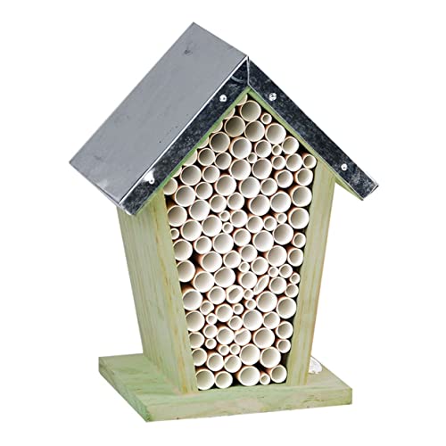 Rivanto® Bienenhaus mit Zinkdach, | 12 x 15 x H22 cm, FSC-Kiefernholz, Insektenhotel für Wandmontage von Rivanto