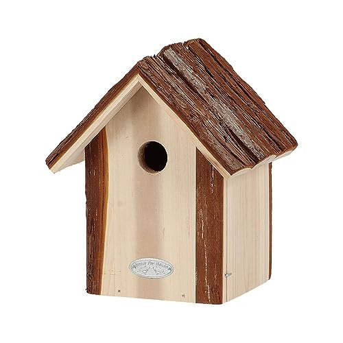 Rivanto® Nistkasten Blaumeise Rindendach aus Tannenholz, H30 x 20 x 18 cm, natürliches Vogelhaus mit Dach für Wildvögel, aus Holz von Rivanto