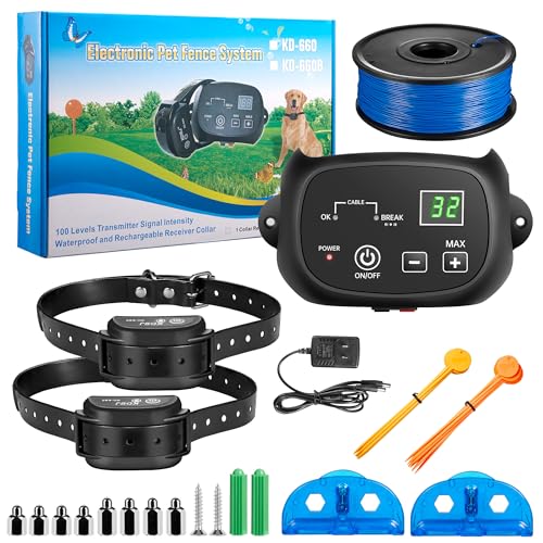 Rivulet Elektrisches Hundezaunsystem, In-Ground Pet Containment mit 200 m Begrenzungsdraht, 2 wiederaufladbare wasserdichte Halsbänder, Ton- und Schockkorrektur für kleine, mittelgroße und große Hunde Rivulet Elektrisches Hundezaunsystem, In-Ground Pet Containment mit 200 m Begrenzungsdraht, 2 wiederaufladbare wasserdichte Halsbänder, Ton- und Schockkorrektur für kleine, mittelgroße und große Hunde von Rivulet